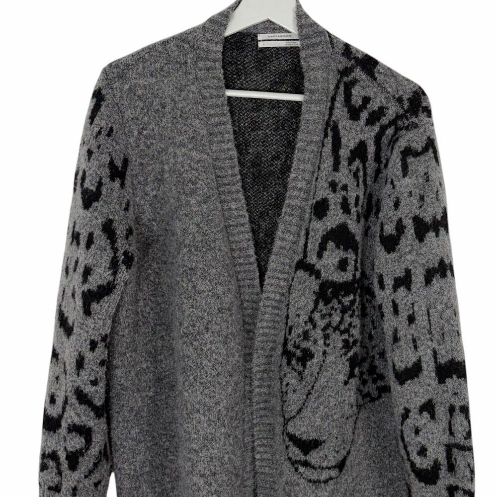 Anthropologie AVERIE LEOPARD XS Grey Black Open Cardigan Sweater Large - Picture 5 of 12